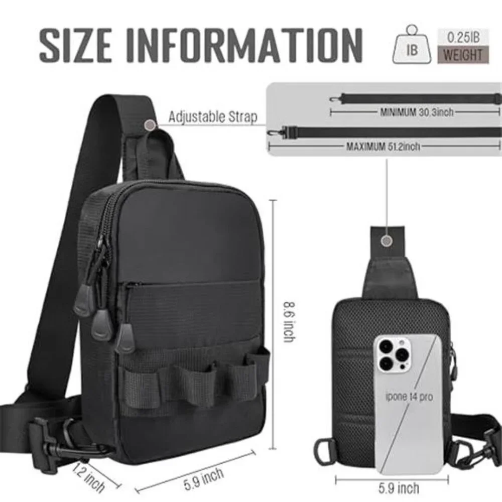 Mens Sling Bag Zippers Small Crossbody Bag for Hiking Travel Work, Water
